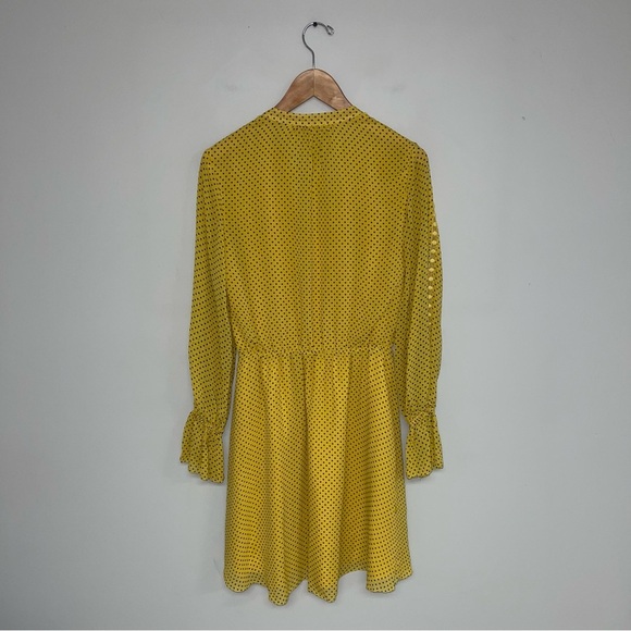 Joie Silk Dress Women's Size XS Yellow Dotted Poet Sleeves Blouson Bodice - Picture 9 of 13